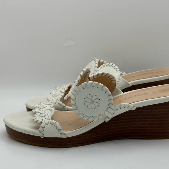 JACK ROGERS 8.5 White Leather Whipstitch Medallion Slide Wedge Sandals Shoes - Picture 6 of 10
